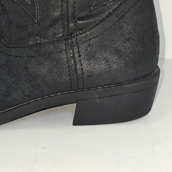 10M Black Western Cowboy Boots Fabric Faux Suede Embroidered - Picture 8 of 12